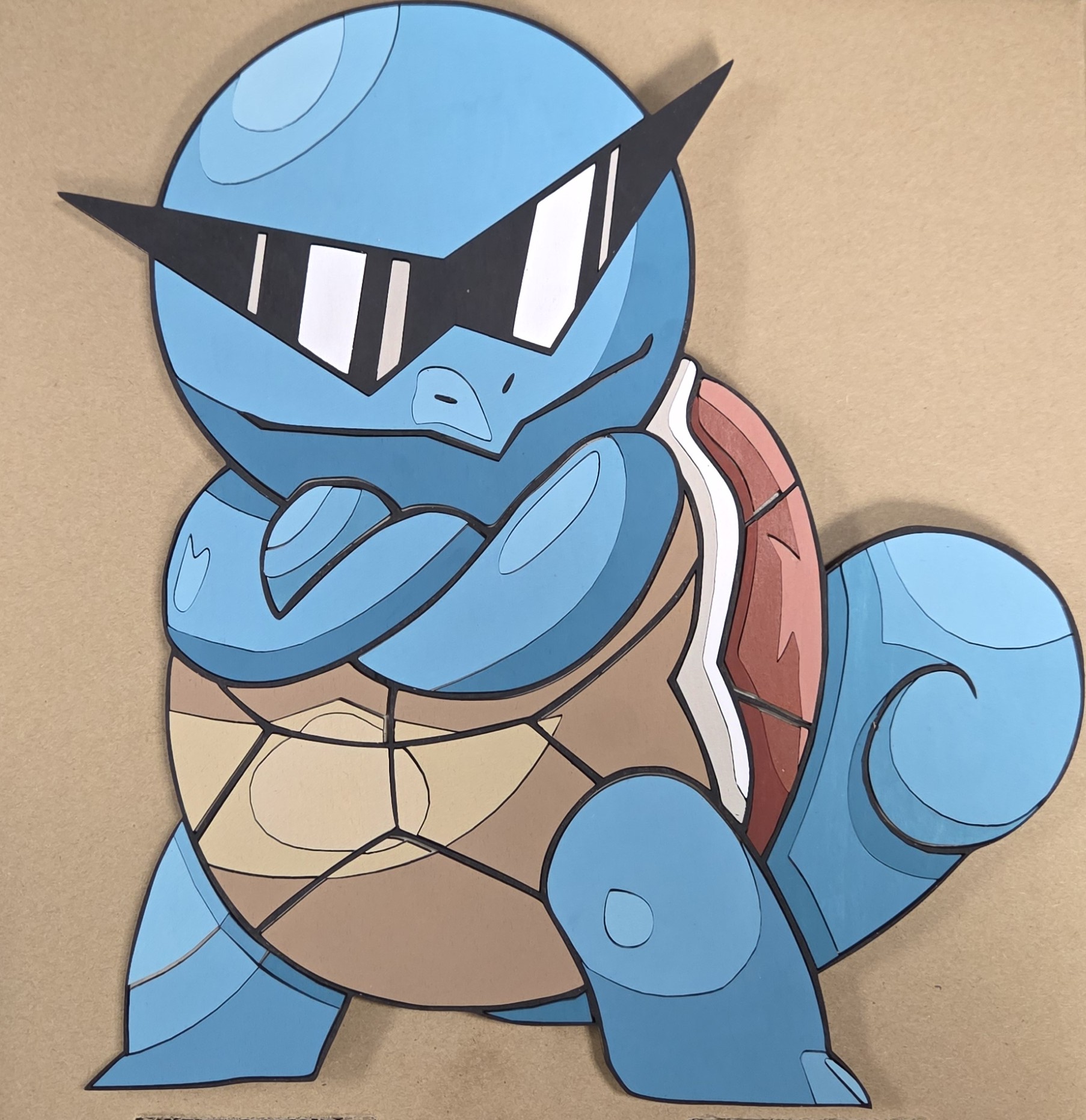 Completed layered wood Squirtle artwork fully assembled and hand painted by Kennedy Laser Works